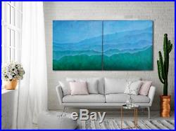 Original Set of 2 36x36 Abstract Paintings Large Canvas Art Blue/Green Abstract