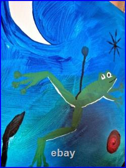Original Signed 11x14 Canvas Abstract Animals Acrylic Bold Blue Home Decor A140