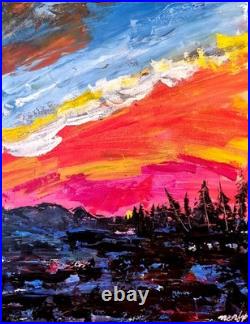 Original Signed 16x20 Expressionist Landscape Canvas Acrylic Vivid Home Decor 44