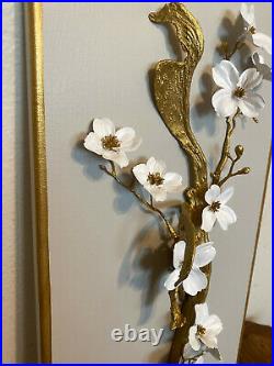Original Signed 3D Floral Canvas Art, Gold & White Flowers Melanie Griggs