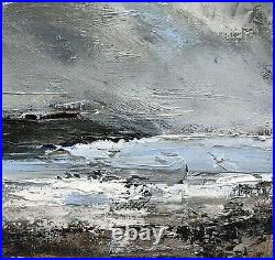 Original Signed Impressionist Abstract Rocks Stormy Sea Oil Painting On Canvas
