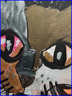 Original Signed Mixed Media Art Abstract Cat Wild Painting 11x14 OOAK