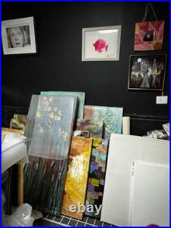 Original Signed Mixed Media Art Abstract Cat Wild Painting 11x14 OOAK