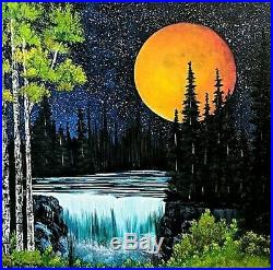 Original Signed Moon Oil Painting Art Decor 36x36 Canvas Bob Ross Technique