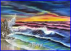 Original Signed Seascape Oil Painting 18x24 Canvas Bob Ross Paints & Technique