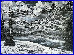 Original Signed Winter Oil Painting 30x40 Canvas Bob Ross Style