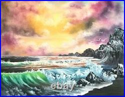 Original Signed and Dated Seascape Oil Painting Art 16x20 Canvas Bob Ross Style