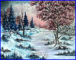 Original Signed and Dated Winter Oil Painting Art 24x30 Canvas Bob Ross Style