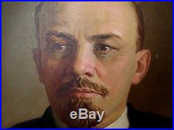 Original Soviet Russian Big Oil painting on canvas portrait of V. Lenin 70s