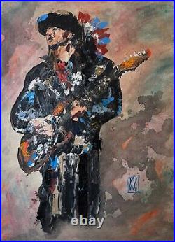 Original Stevie Ray Vaughan Blues Guitarist Impasto Painting Canvas Art 24