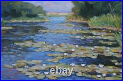 Original Sunny Day on River Ukraine Landscape Oil Painting Impressionism ART