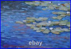 Original Sunny Day on River Ukraine Landscape Oil Painting Impressionism ART