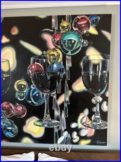 Original Surrealism Acrylic On Canvas Painting Entitled The Glasses. Half Full
