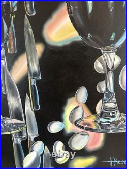 Original Surrealism Acrylic On Canvas Painting Entitled The Glasses. Half Full