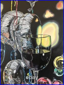 Original Surrealism Acrylic On Canvas Painting Entitled The Glasses. Half Full