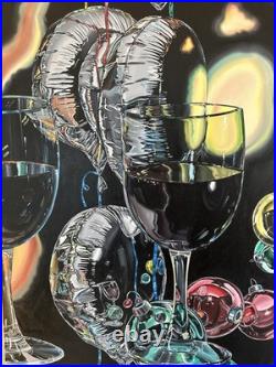 Original Surrealism Acrylic On Canvas Painting Entitled The Glasses. Half Full