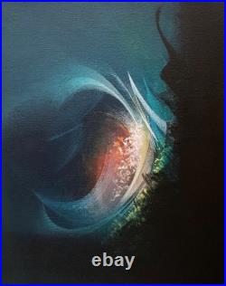 Original Surrealist landscape painting, acrylic on canvas panel, 8x10 in