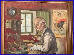 Original Vintage Oil on Canvas Shoe Repairman by Ignacio Beller