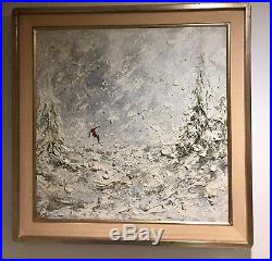 Original Vintage Signed Oil On Canvas Downhill Skier With Frame Neiman Style