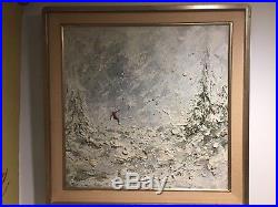 Original Vintage Signed Oil On Canvas Downhill Skier With Frame Neiman Style