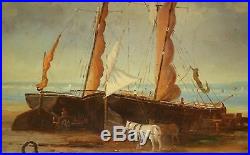 Original Vtg Oil on Canvas Painting. Large Sailboats on Beach by Jerry Tuthill