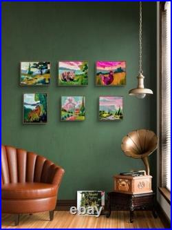 Original Wombat Whimsy Landscape 8x10 Acrylic Canvas Panel Signed Wall Art