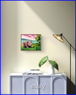 Original Wombat Whimsy Landscape 8x10 Acrylic Canvas Panel Signed Wall Art