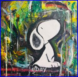Original abstract acrylic painting on canvas, snoopy art by Lindsay Dubon