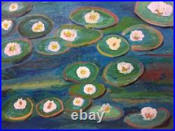Original abstract art acrylic painting on canvas 16 X 20 Watery Lilies