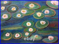 Original abstract art acrylic painting on canvas 16 X 20 Watery Lilies