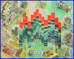 Original abstract collage painting on canvas 20x16 mixed media art green layered