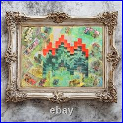 Original abstract collage painting on canvas 20x16 mixed media art green layered