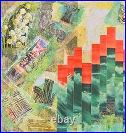 Original abstract collage painting on canvas 20x16 mixed media art green layered