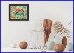 Original abstract collage painting on canvas 20x16 mixed media art green layered