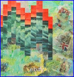 Original abstract collage painting on canvas 20x16 mixed media art green layered