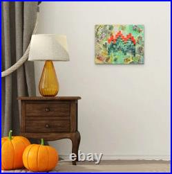 Original abstract collage painting on canvas 20x16 mixed media art green layered