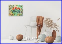 Original abstract collage painting on canvas 20x16 mixed media art green layered