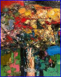 Original abstract painting Garden Flowers Oil On Canvas Board 16x20 in signed