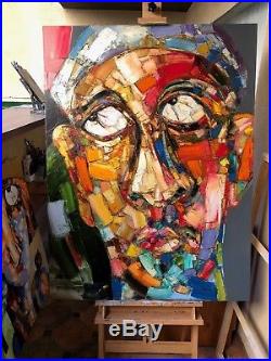 Original abstract painting Portrait of a man oil on canvas 36x48 in signed