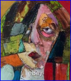 Original abstract painting Portrait oil on canvas board 16x20 artist signed