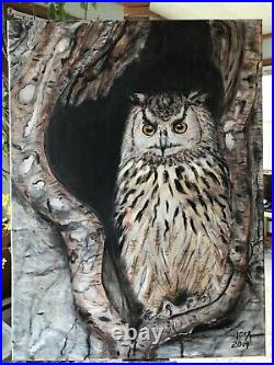 Original acrylic painting- owl on canvas 24x18x0.5 in, home decor, art