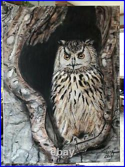 Original acrylic painting- owl on canvas 24x18x0.5 in, home decor, art