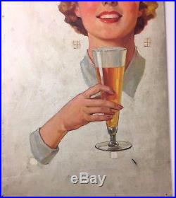 Original advertising illustration art 1940's oil on canvas board BEER AD 24x14
