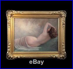 Original antique oil painting on canvas, nude reclining lady, French 20th