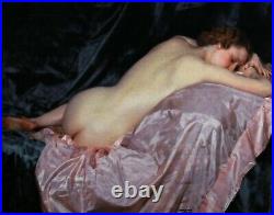 Original antique oil painting on canvas, reclining nude, French 20th