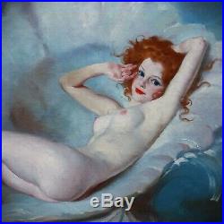 Original antique oil painting on canvas, reclining nude Venus Maria Szantho