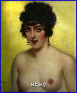 Original antique oil painting on canvas, young nude lady, French 19th