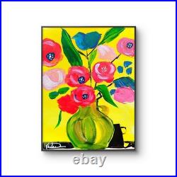 Original art 14 X 11 FlowerGlass Colorful Modern Art Acrylic Painting on Canvas