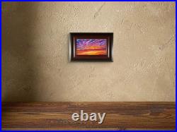 Original art sunset color 4x7 pencil drawing framed colorful clouds pink