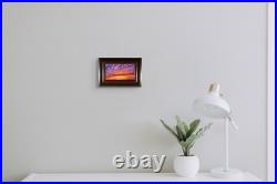 Original art sunset color 4x7 pencil drawing framed colorful clouds pink